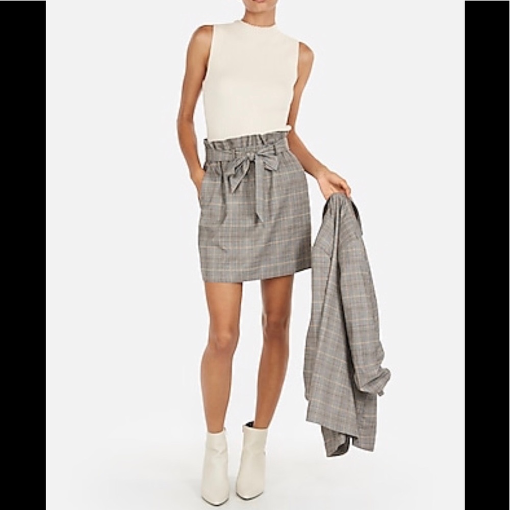 NWT Plaid High Waist Belted Mid-Thigh Skirt